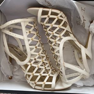 Bebe white cage heels